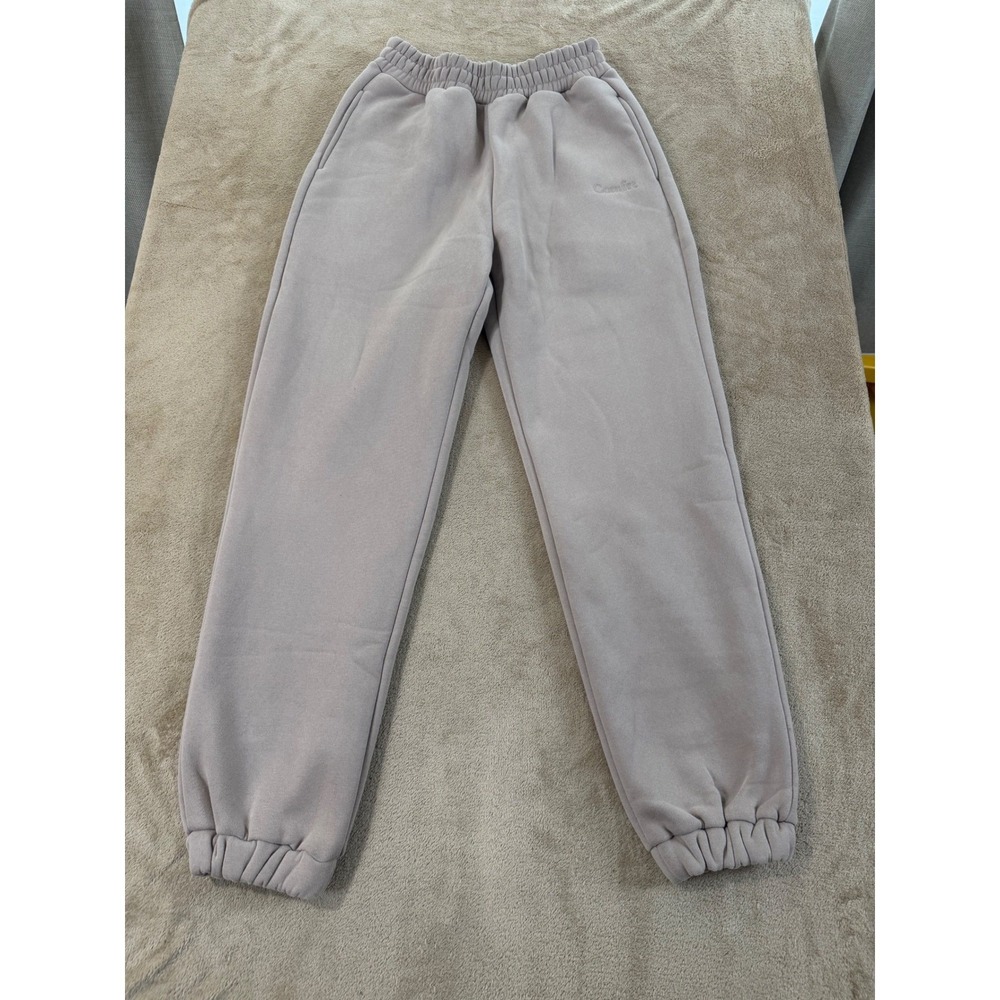 Comfrt Travel Essential Signature Sweatpants‎ Women's S Beige Fleece Joggers EUC
